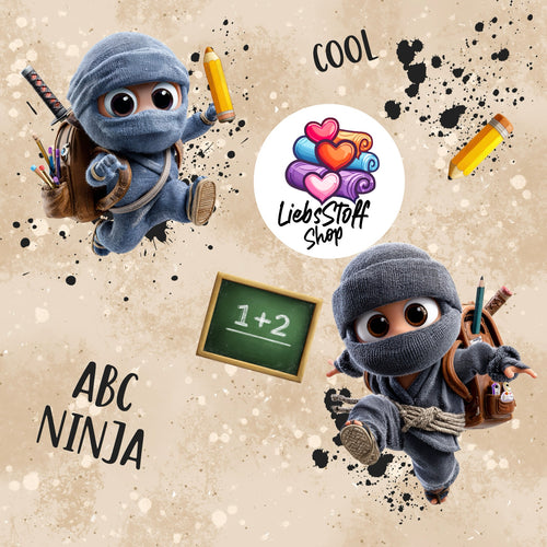 Meterware Stoff ABC Ninja cool Jungs Schule Farbauswahl