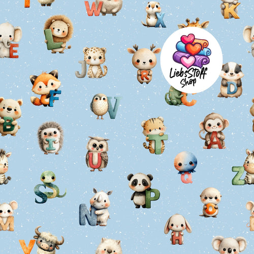 Meterware Stoff ABC der Tiere Einschulung Farbauswahl