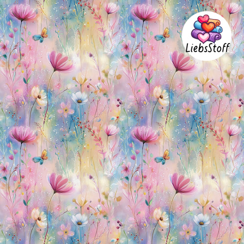 Meterware Stoff Aquarell Blumen Pink