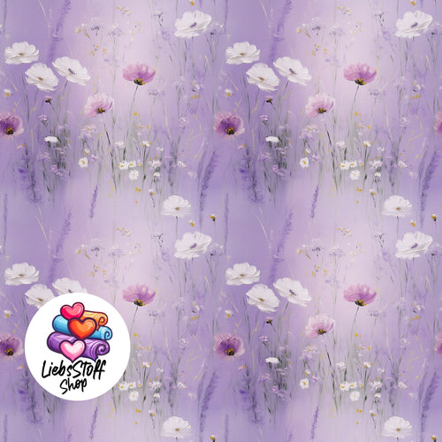 Meterware Stoff Aquarell Blumen lila