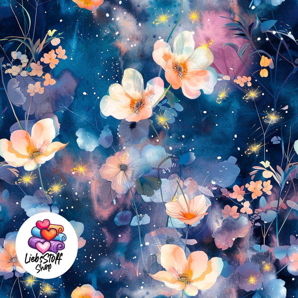Meterware Stoff Blumen Nacht