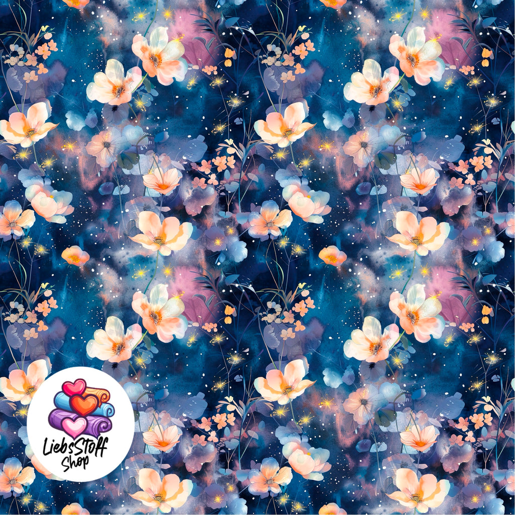 Meterware Stoff Blumen Nacht