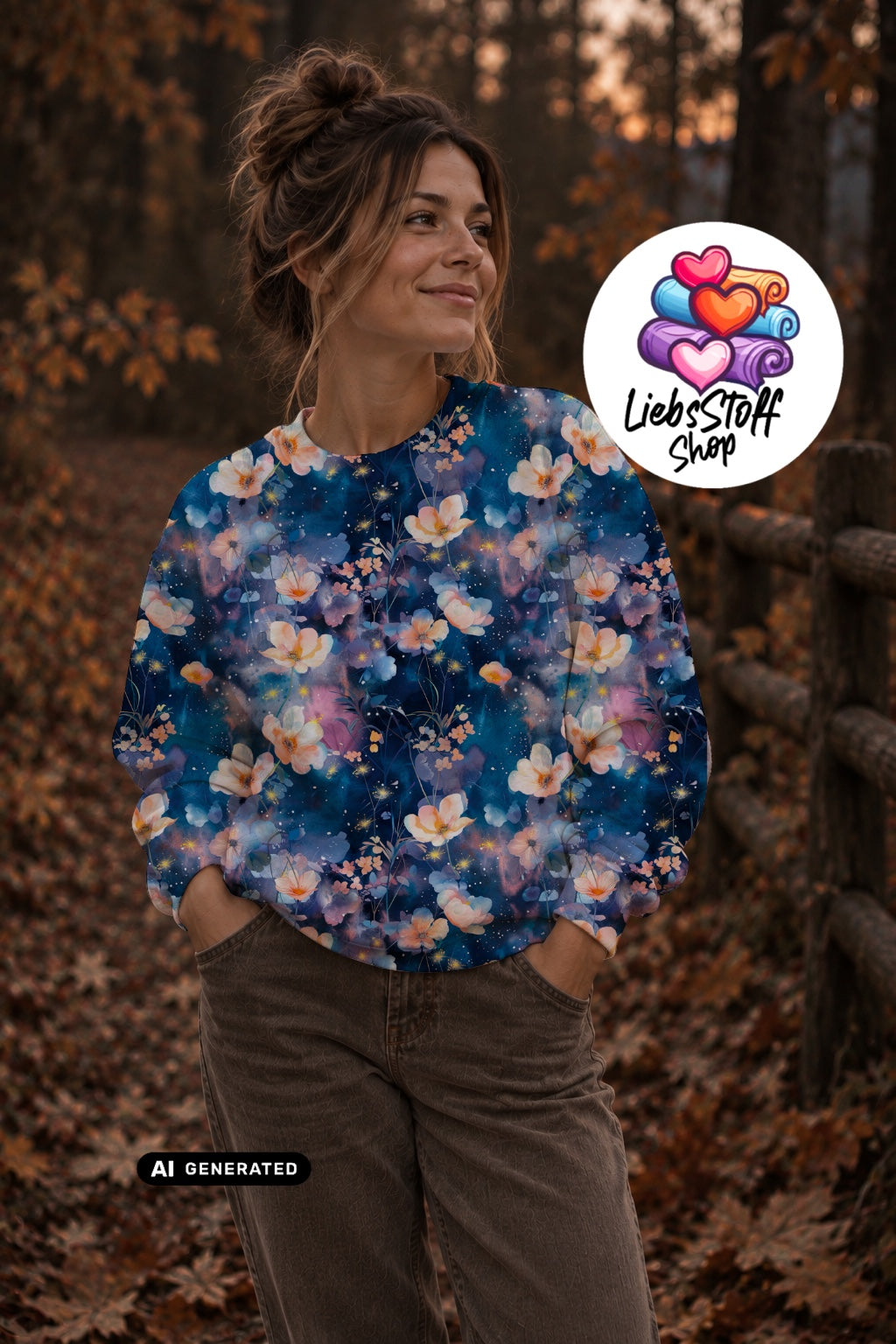 Meterware Stoff Blumen Nacht
