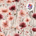 Meterware Stoff Wildblumen Pink Rosa auf Grau