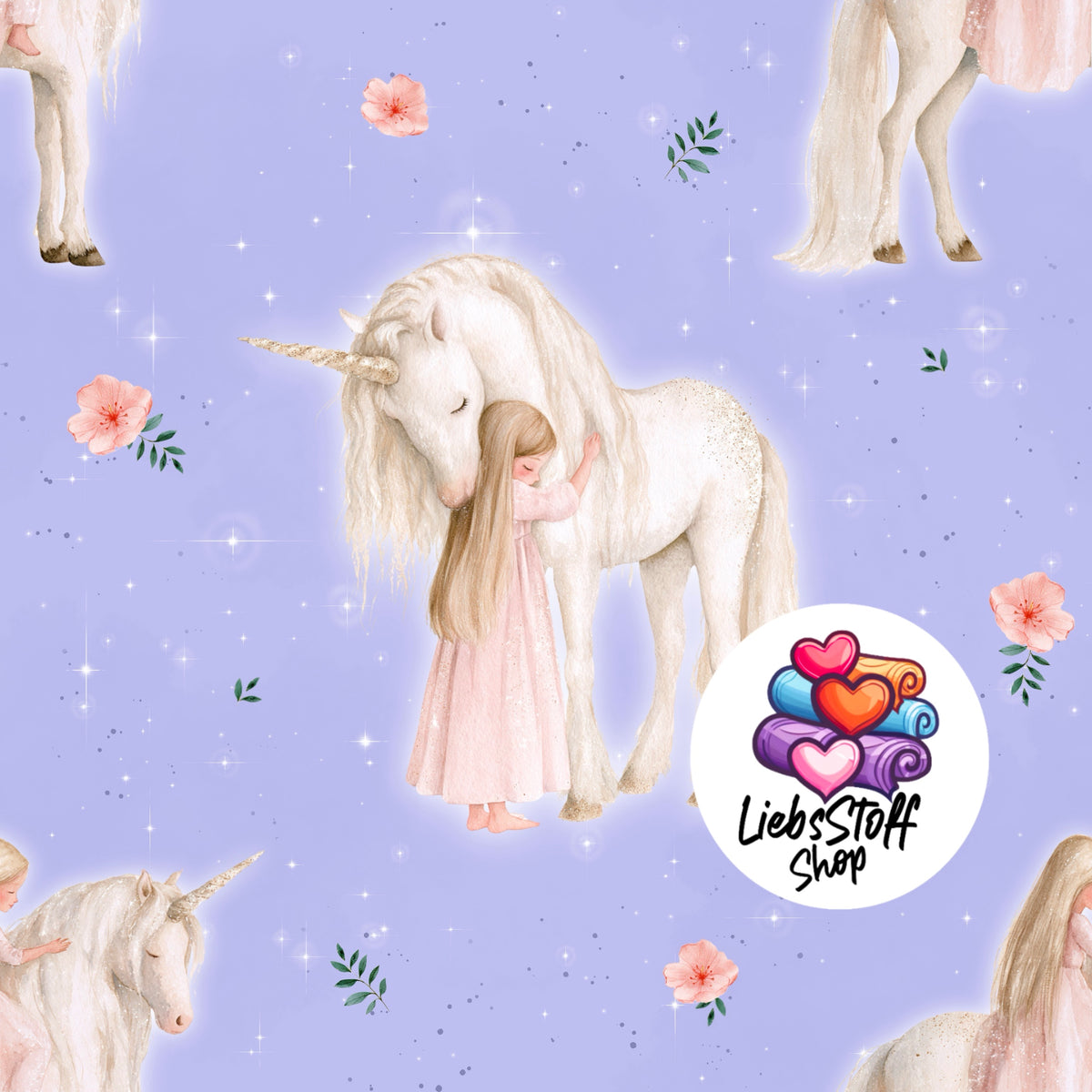 Meterware Stoff Mädchen mit Einhorn