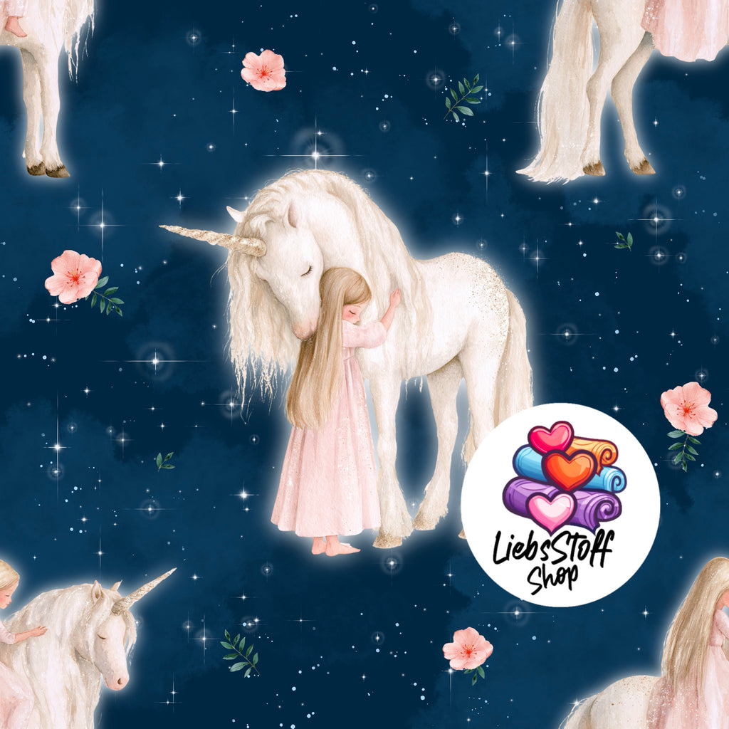 Meterware Stoff Mädchen mit Einhorn