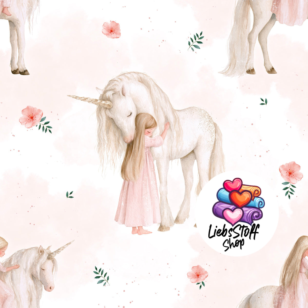 Meterware Stoff Mädchen mit Einhorn