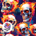 Meterware Stoff Totenkopf in Feuer