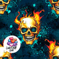 Meterware Stoff Totenkopf in Flammen