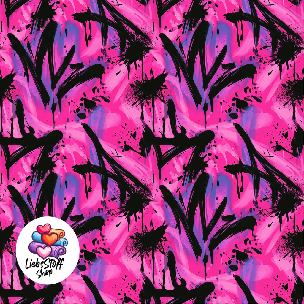 Meterware Stoff Cool Pink Graffiti