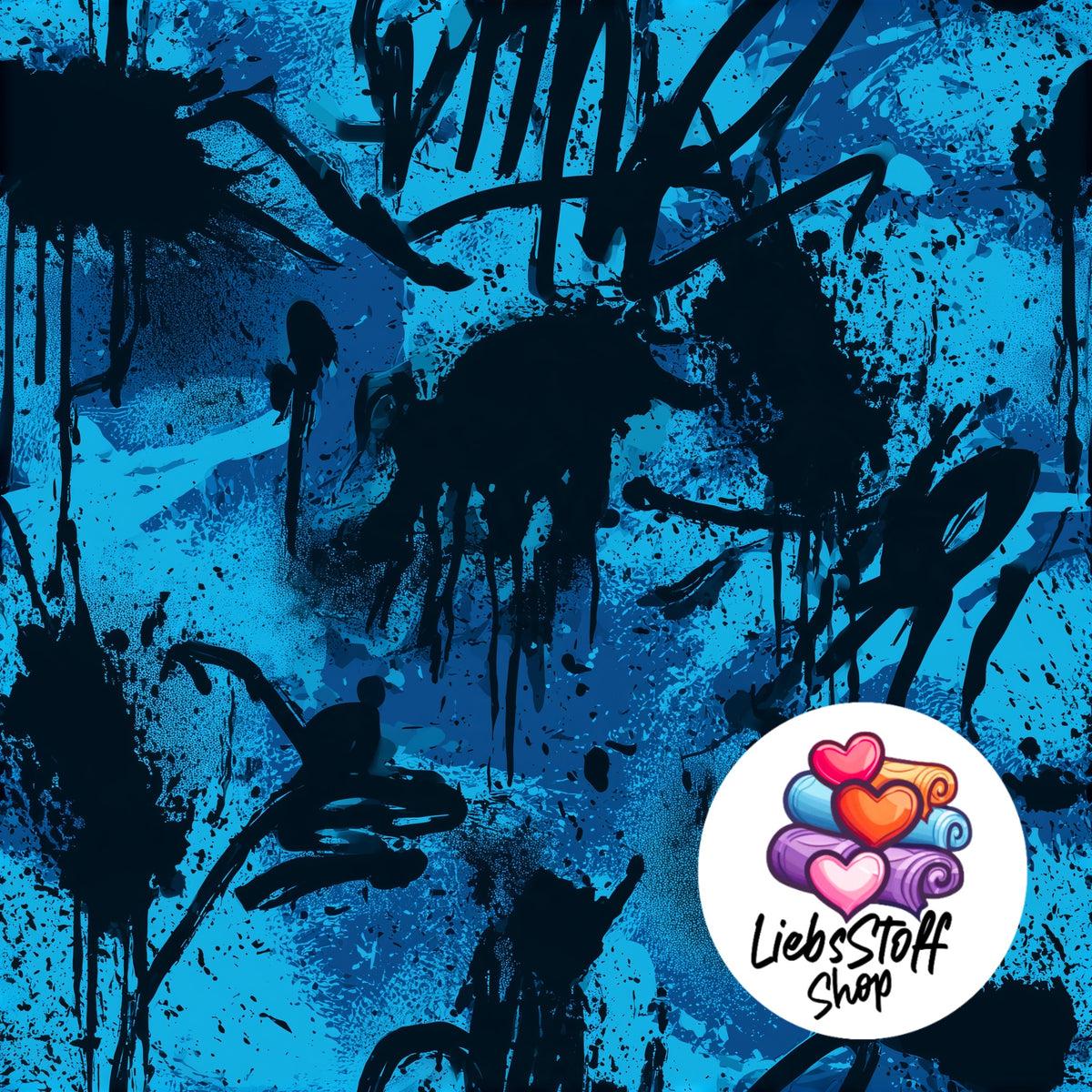 Meterware Stoff Blue Graffiti