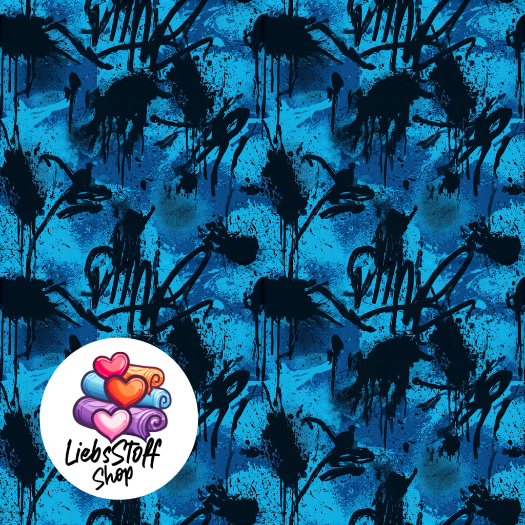 Meterware Stoff Blue Graffiti