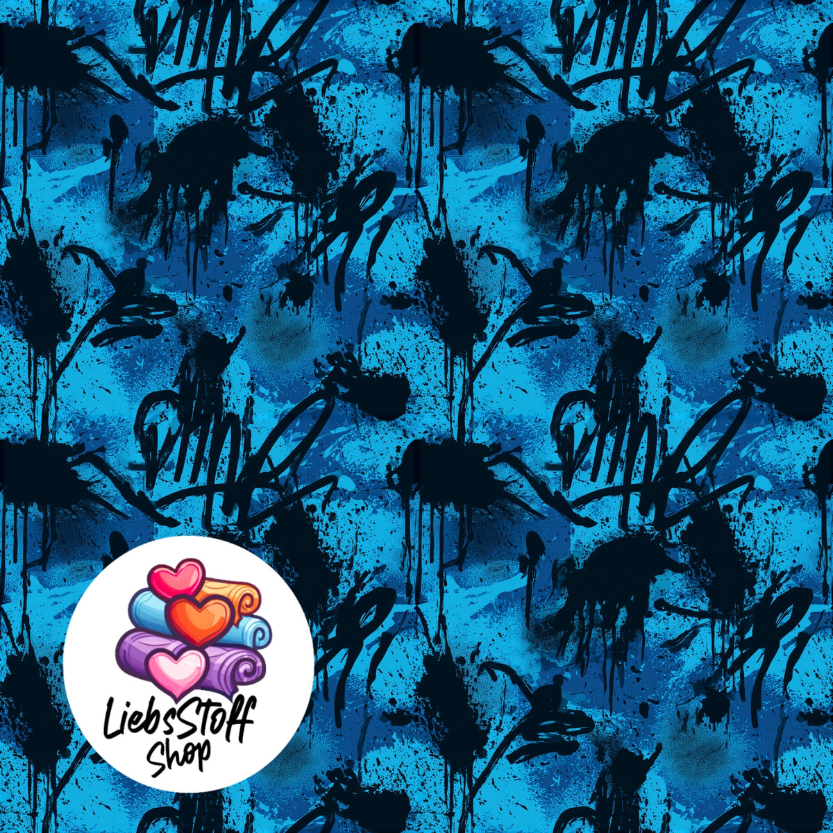 Meterware Stoff Blue Graffiti