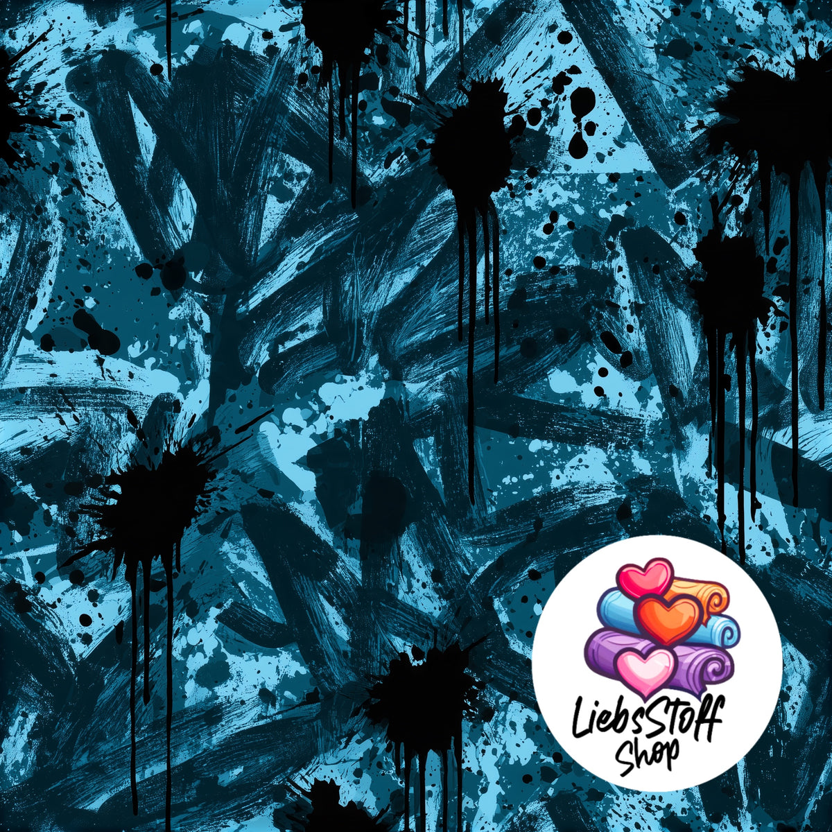 Meterware Stoff Blue Teal Graffiti