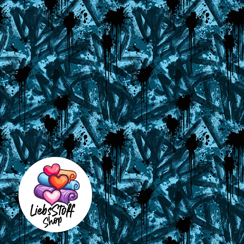 Meterware Stoff Blue Teal Graffiti