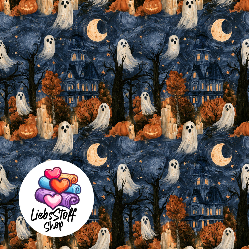 Meterware Stoff Halloween Geister Aquarell