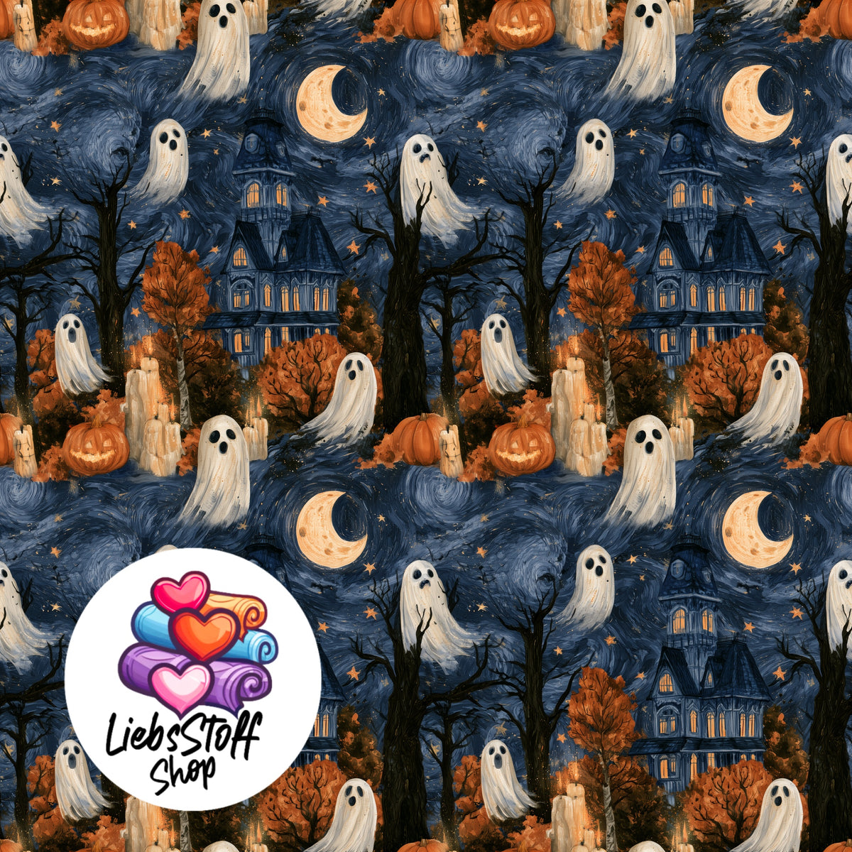 Meterware Stoff Halloween Geister Aquarell