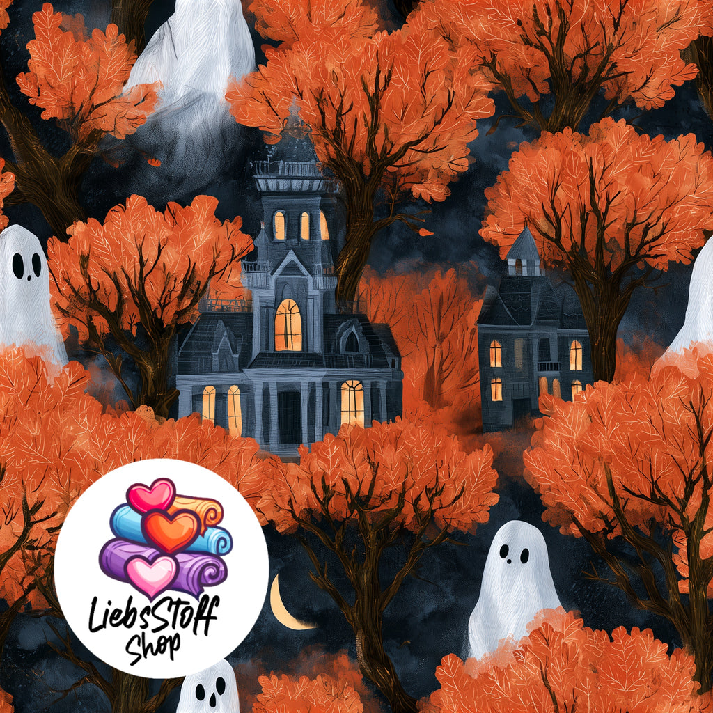 Meterware Stoff Halloween Geister Bäume