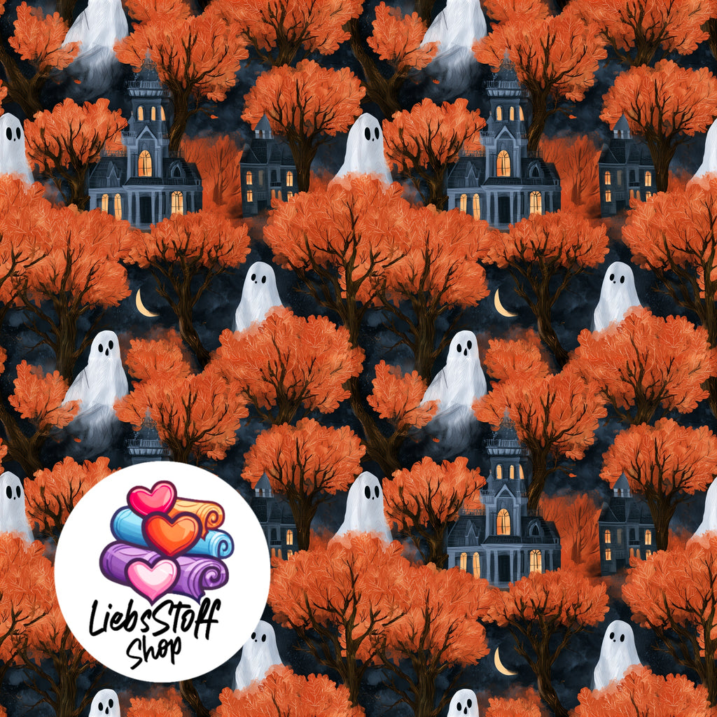 Meterware Stoff Halloween Geister Bäume