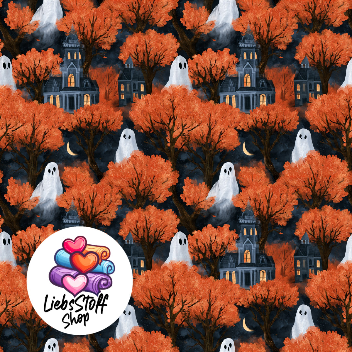 Meterware Stoff Halloween Geister Bäume