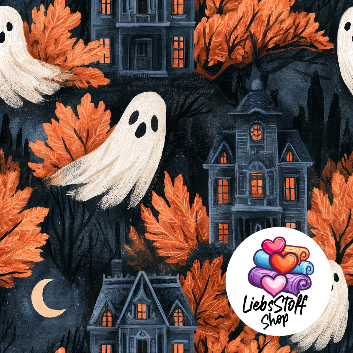 Meterware Stoff Halloween Geister Herbst