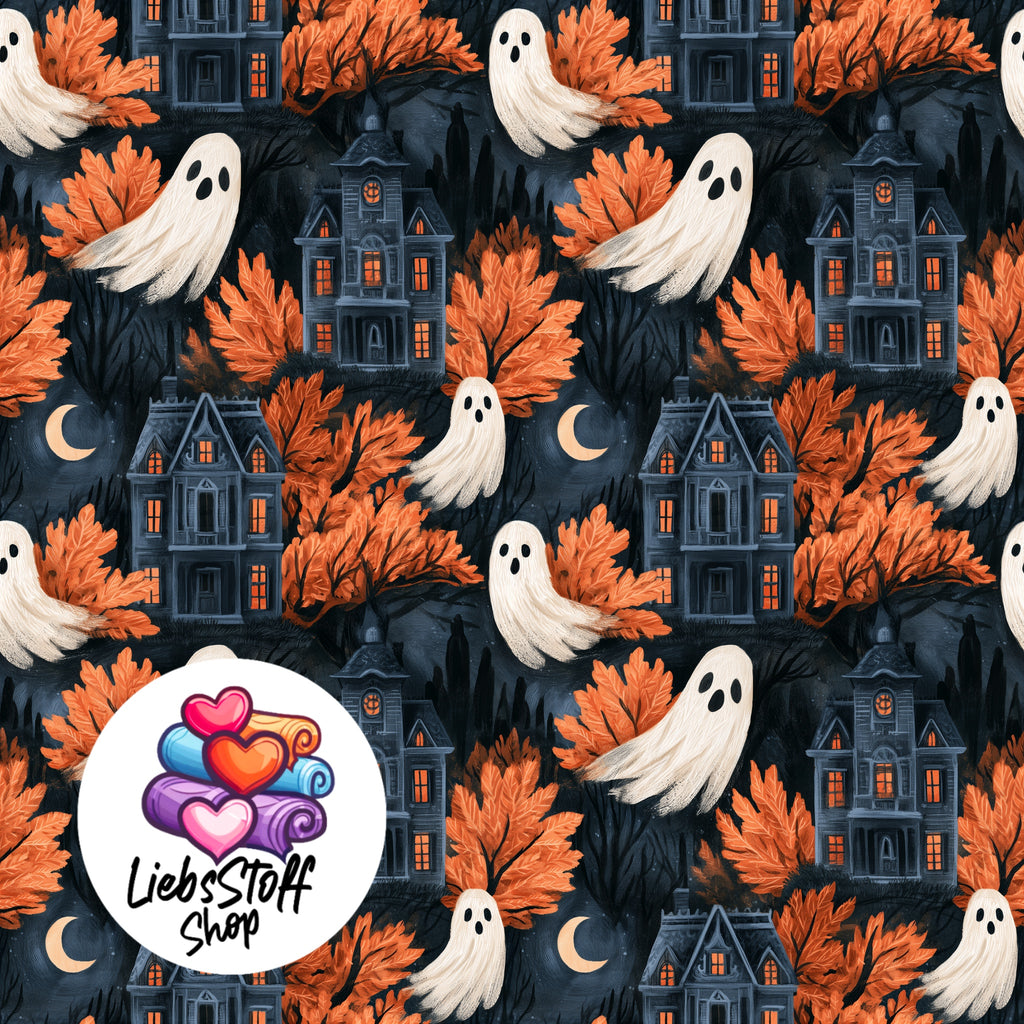 Meterware Stoff Halloween Geister Herbst