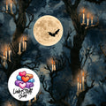 Meterware Stoff Vollmond Kerzen Wald