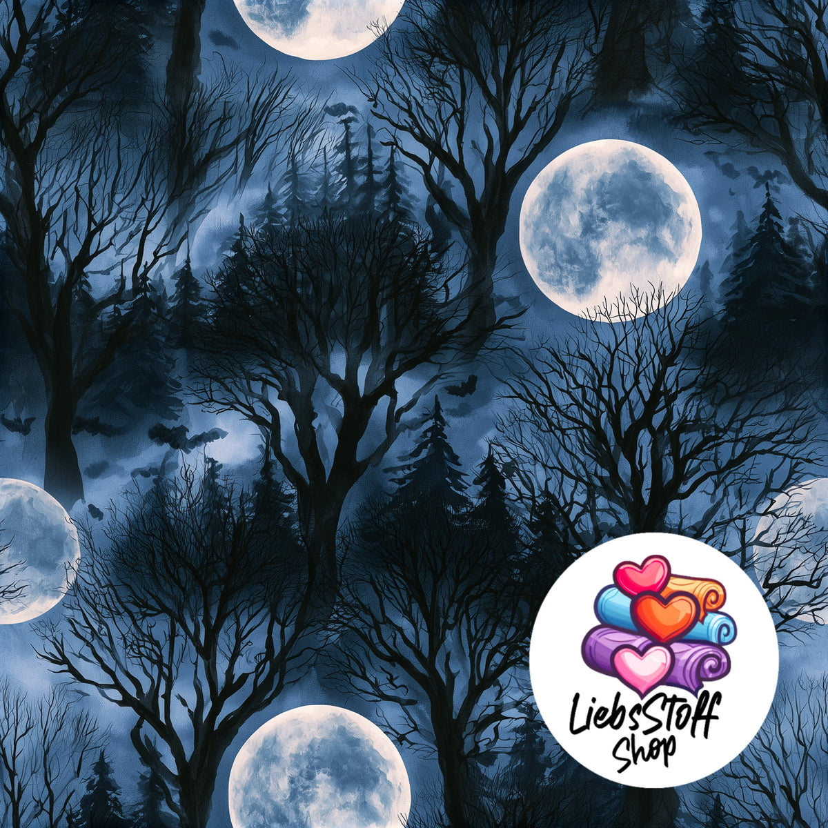 Meterware Stoff Mond im Wald