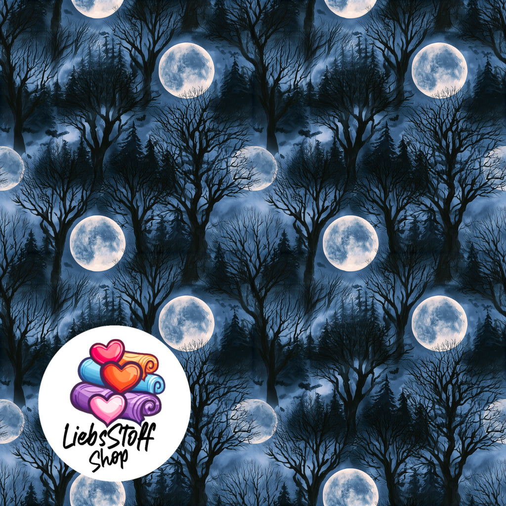 Meterware Stoff Mond im Wald