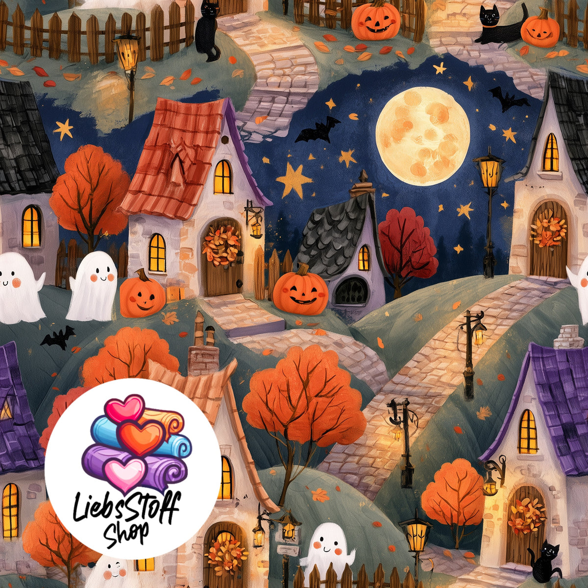 Meterware Stoff Halloween Stadt niedlich