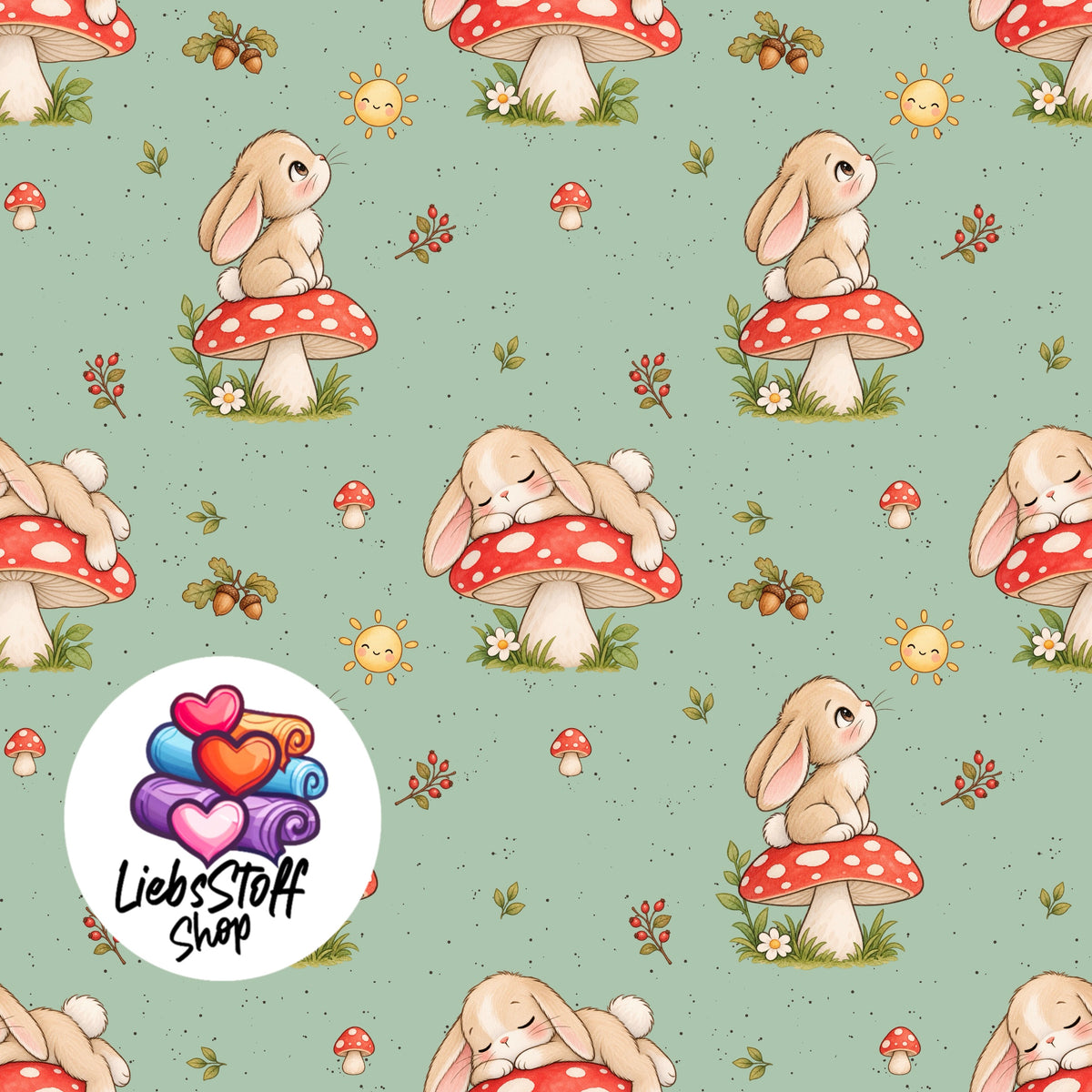 Meterware Stoff Hase mit Fliegenpilz