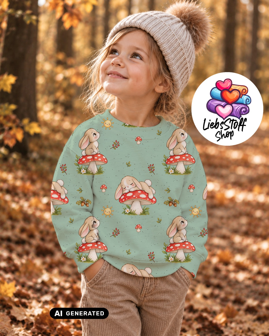 Meterware Stoff Hase mit Fliegenpilz