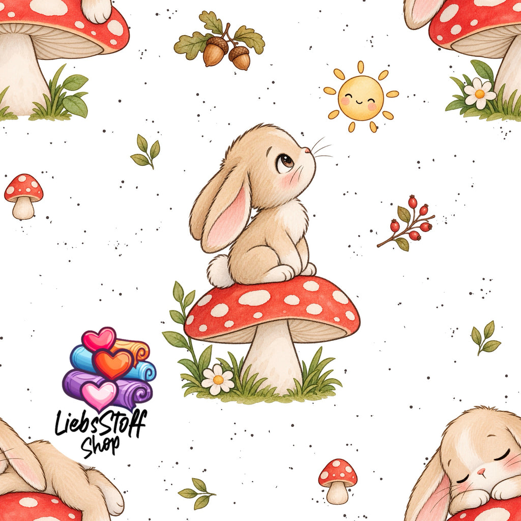 Meterware Stoff Hase mit Fliegenpilz