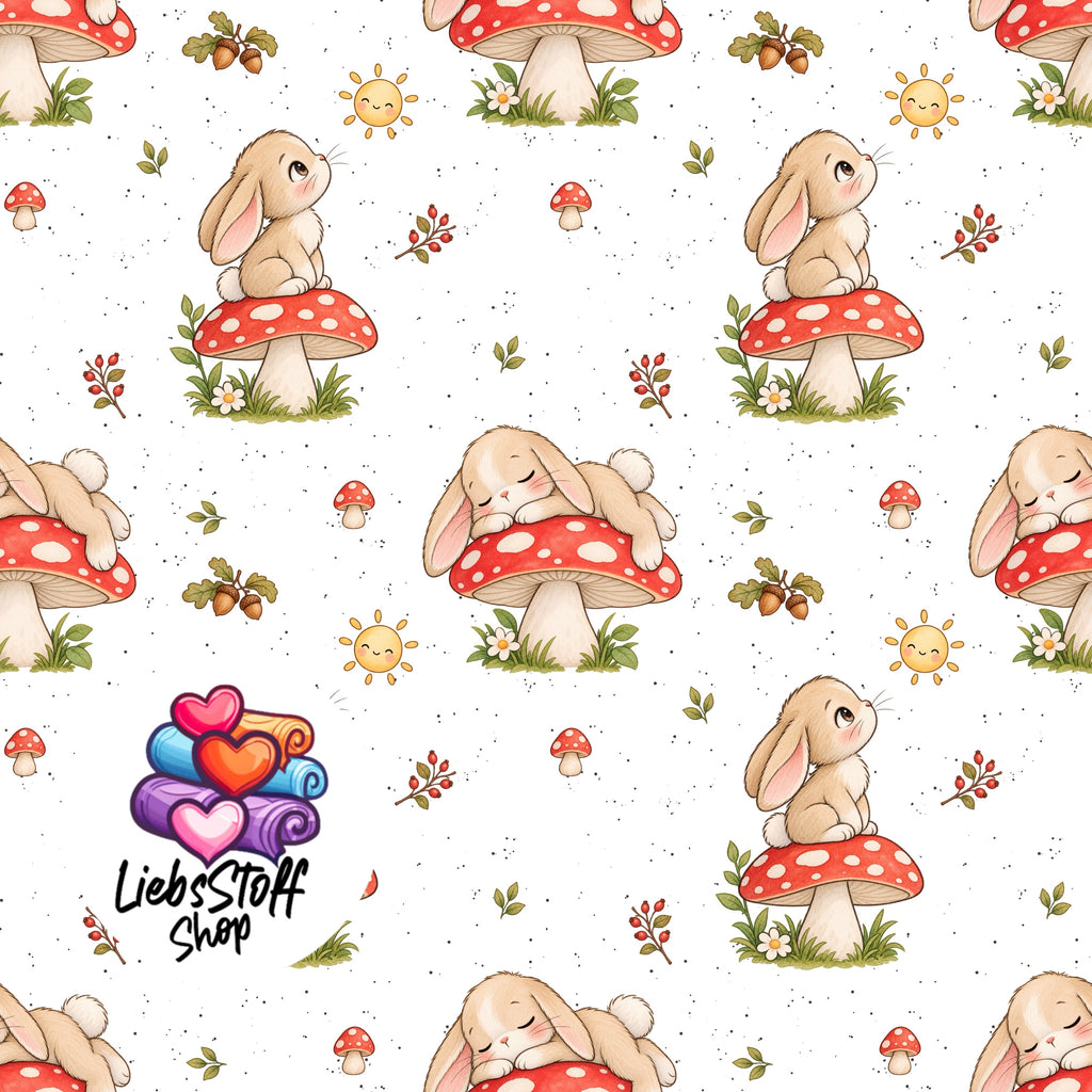 Meterware Stoff Hase mit Fliegenpilz