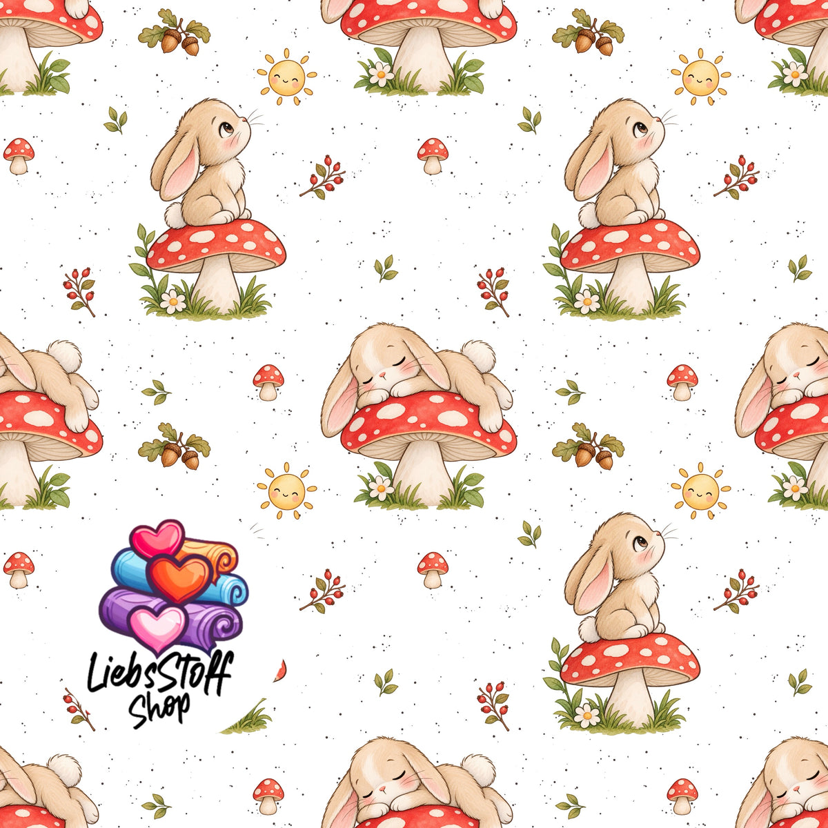 Meterware Stoff Hase mit Fliegenpilz