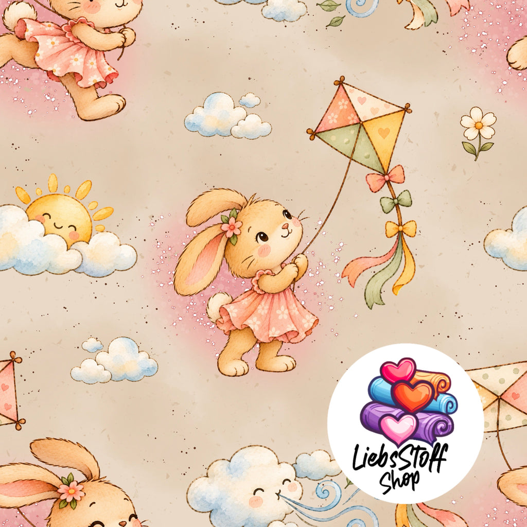 Meterware Stoff Hase mit Drachen Farbauswahl