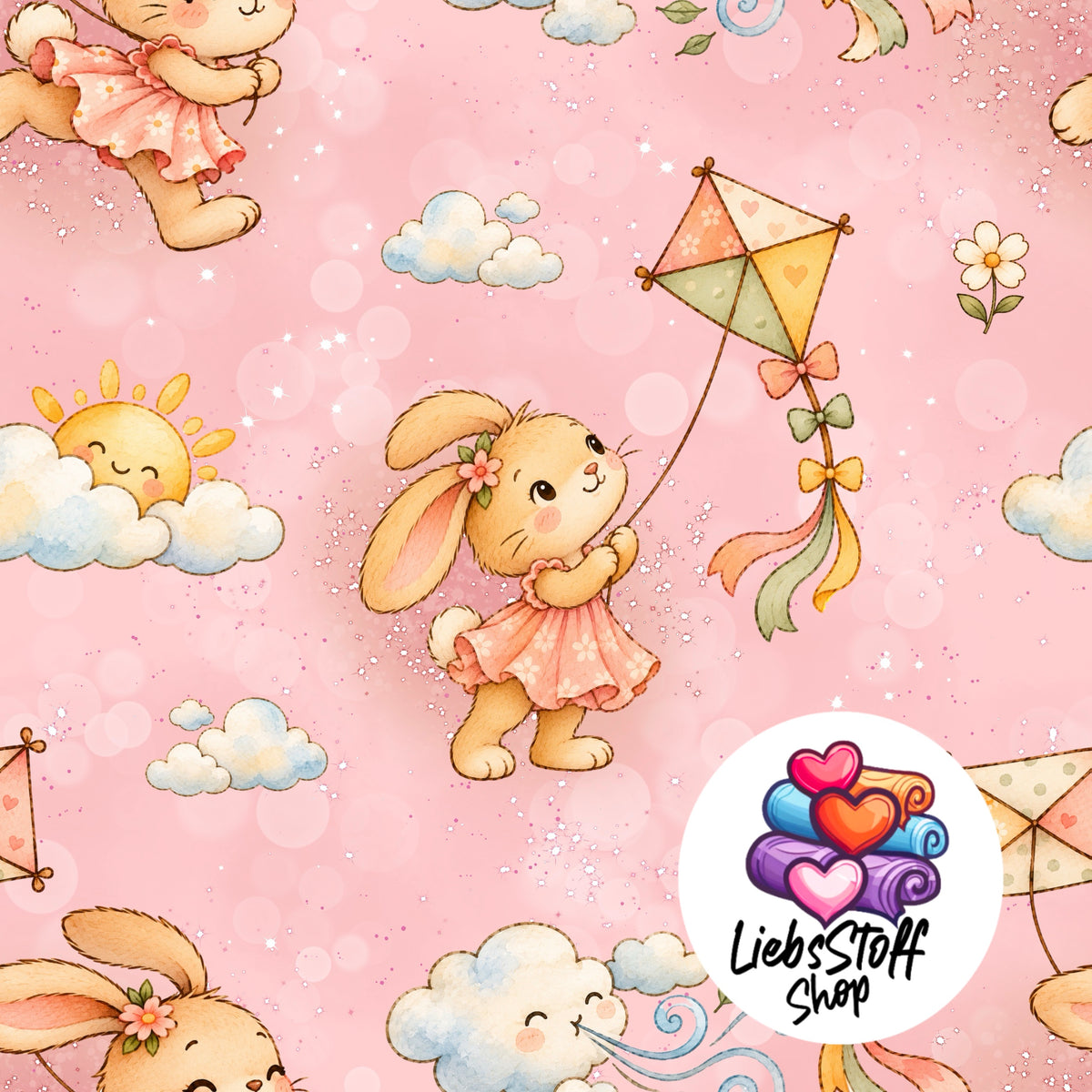 Meterware Stoff Hase mit Drachen Farbauswahl