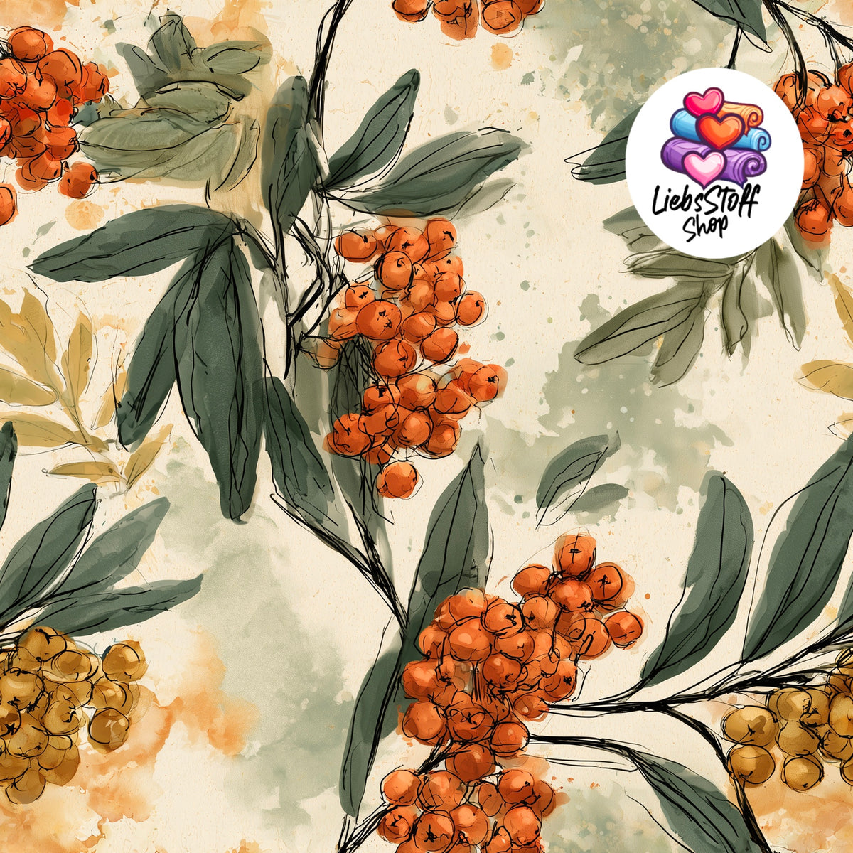 Meterware Stoff Herbst Beeren Orange
