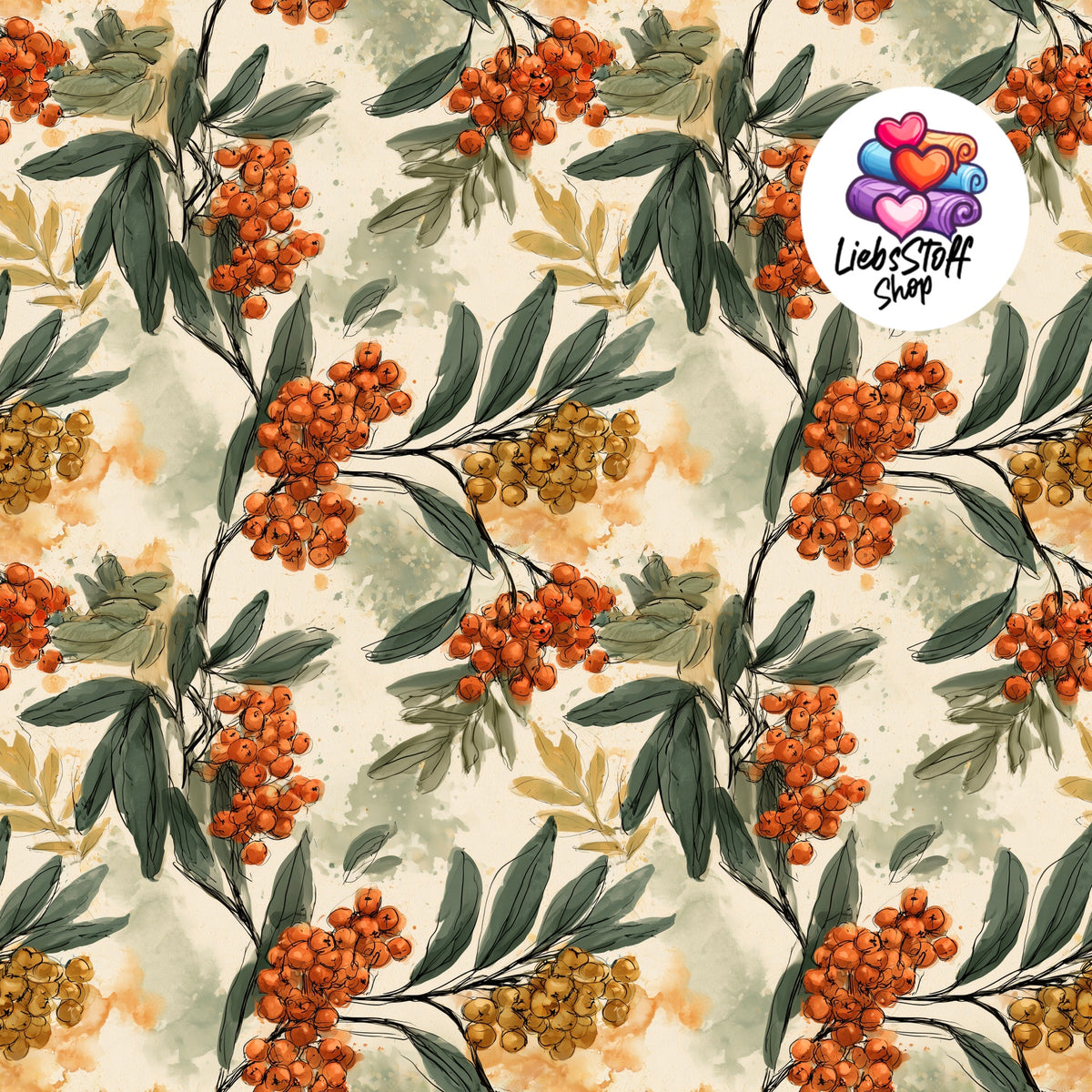 Meterware Stoff Herbst Beeren Orange