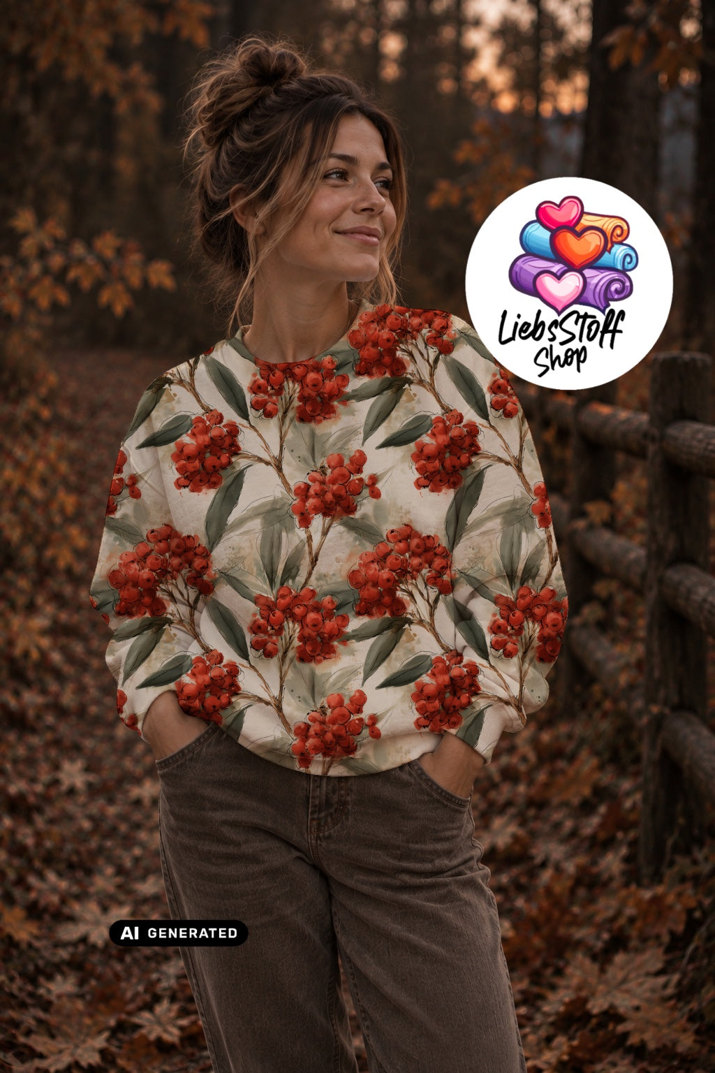 Meterware Stoff Herbst Beeren rot