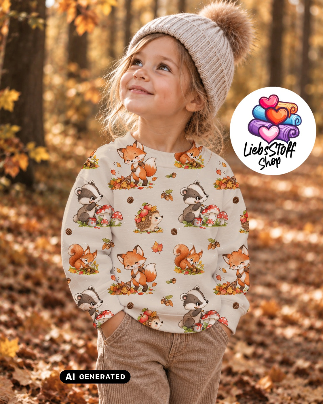 Meterware Stoff Waldtiere Herbst