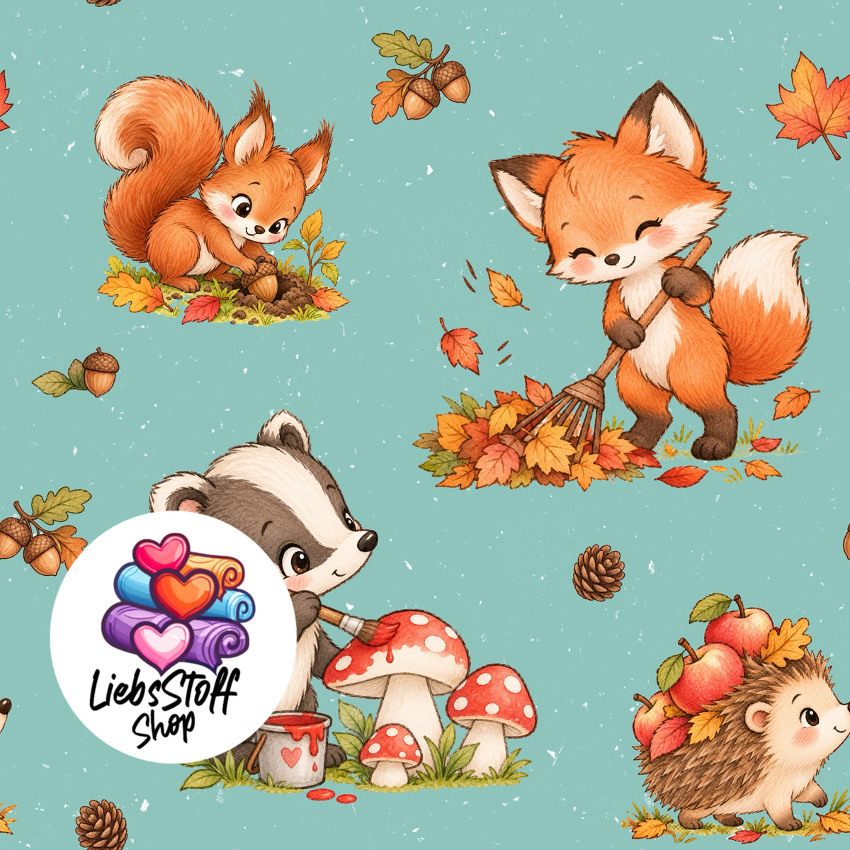 Meterware Stoff Waldtiere Herbst