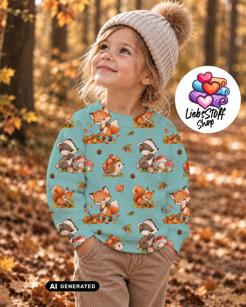Meterware Stoff Waldtiere Herbst
