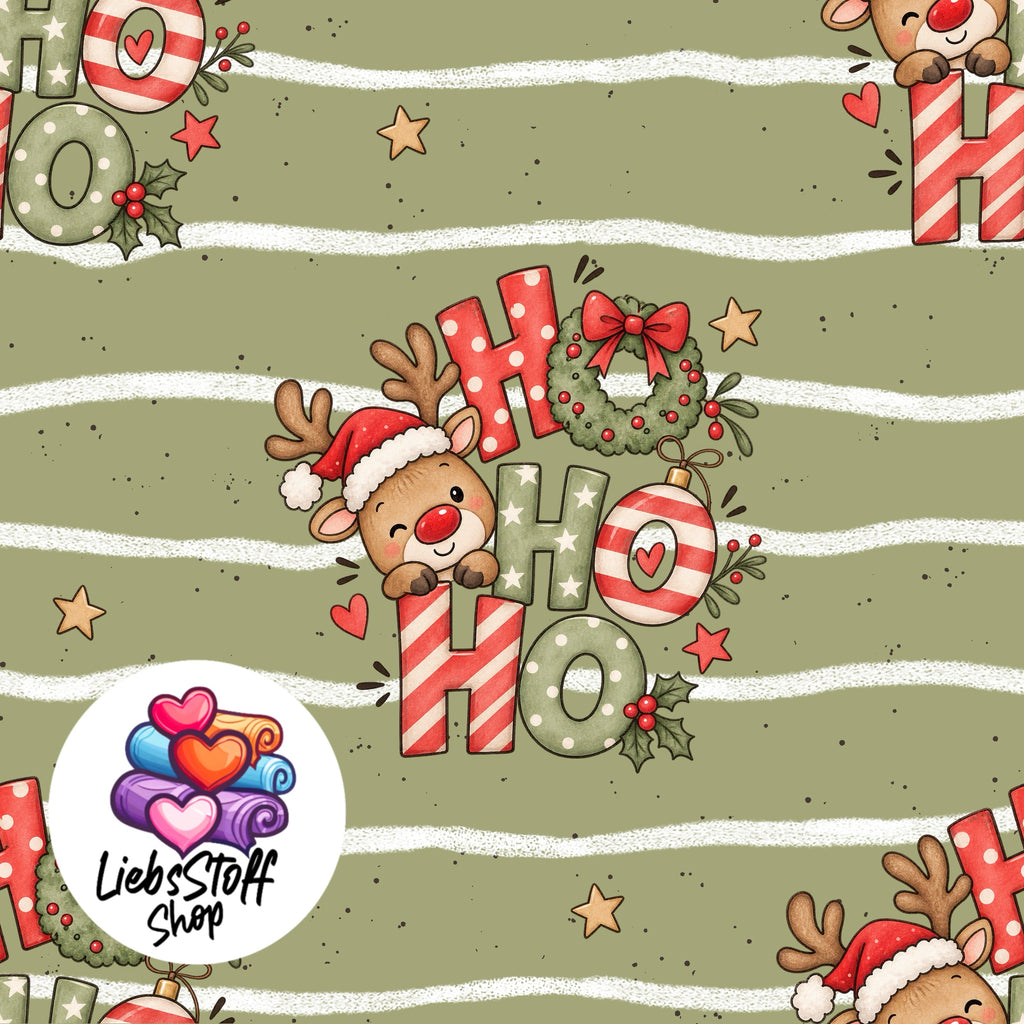 Meterware Stoff HoHoHo Rudolf Weihnachten Farbauswahl