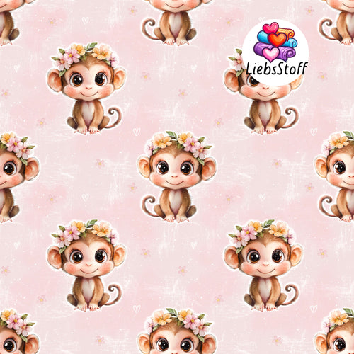 Meterware Stoff Affe mit Blumen Girl
