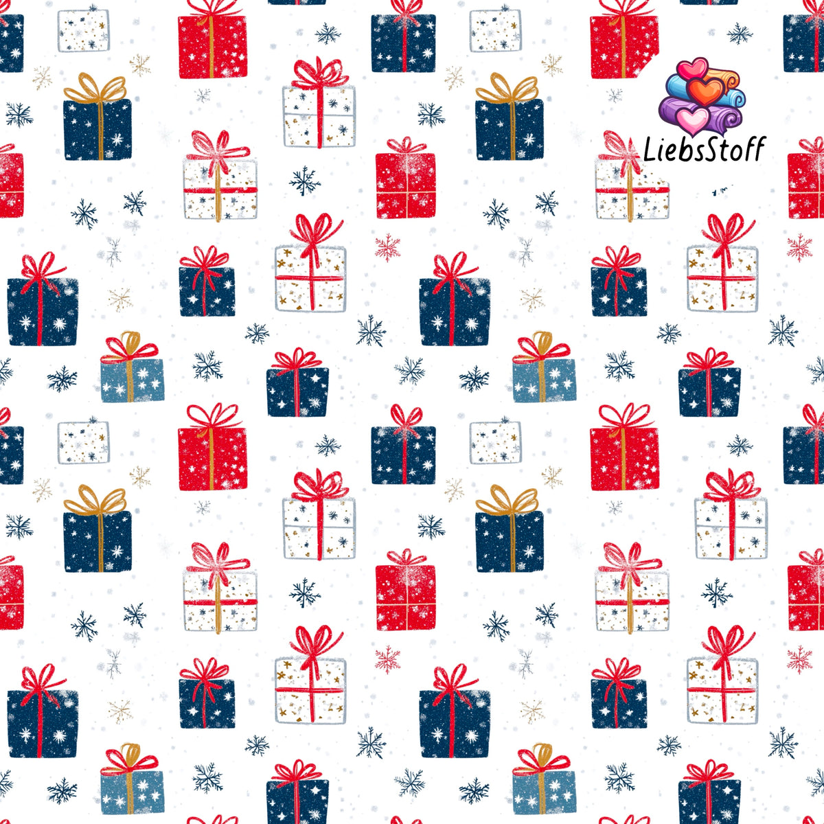 Meterware Stoff Weihnachtsgeschenk weiß watercolor