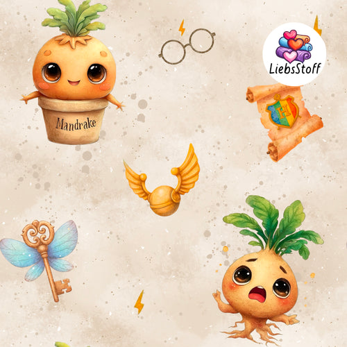 Meterware Stoff Alraune cute mandrake Farbauswahl