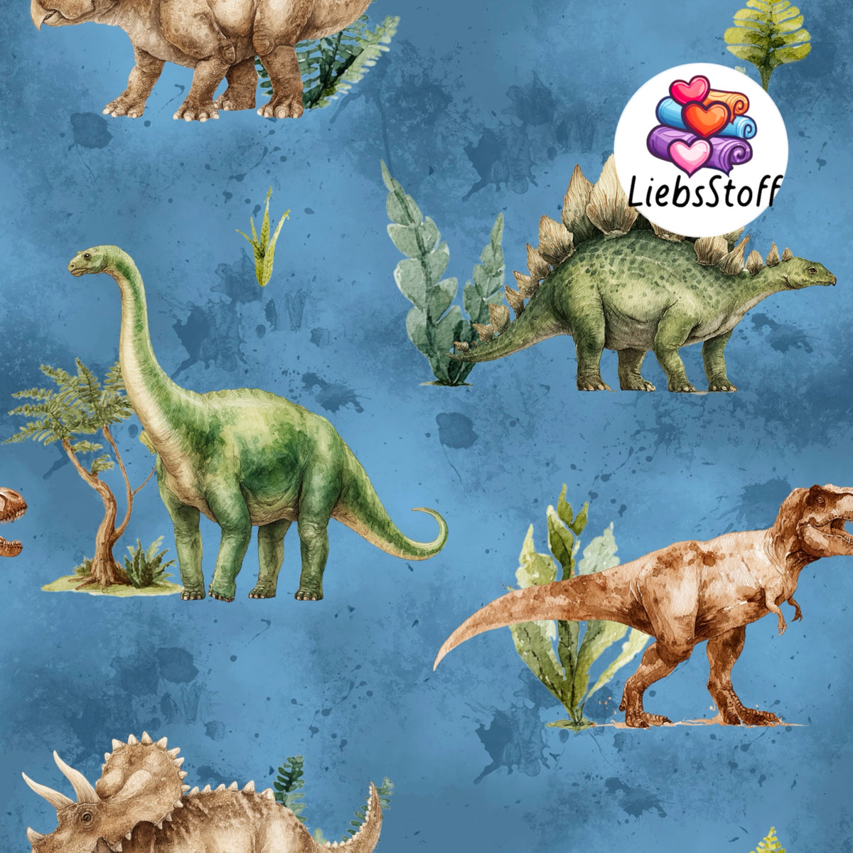 Meterware Stoff Dinosaurier Aquarell Farbauswahl