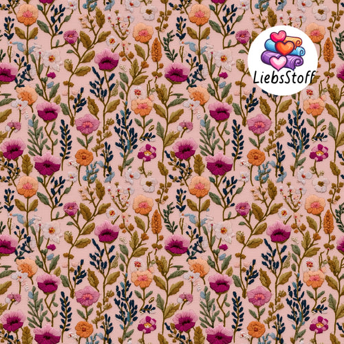 Meterware Stoff 3D Pinke rosa Blumen fake gestickt