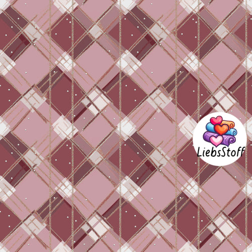 Meterware Kinderstoff Rosa Karo Weihnachten Christmas Glitzerstoff